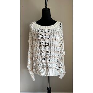 JOHN + JENN Women's Cream Striped Cable Loose Knit Oversized Sweater Size M